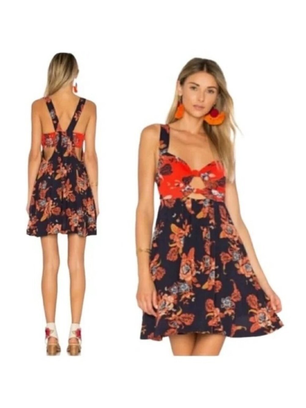 Free People Baby It's You Floral Navy Combo Mini Dress